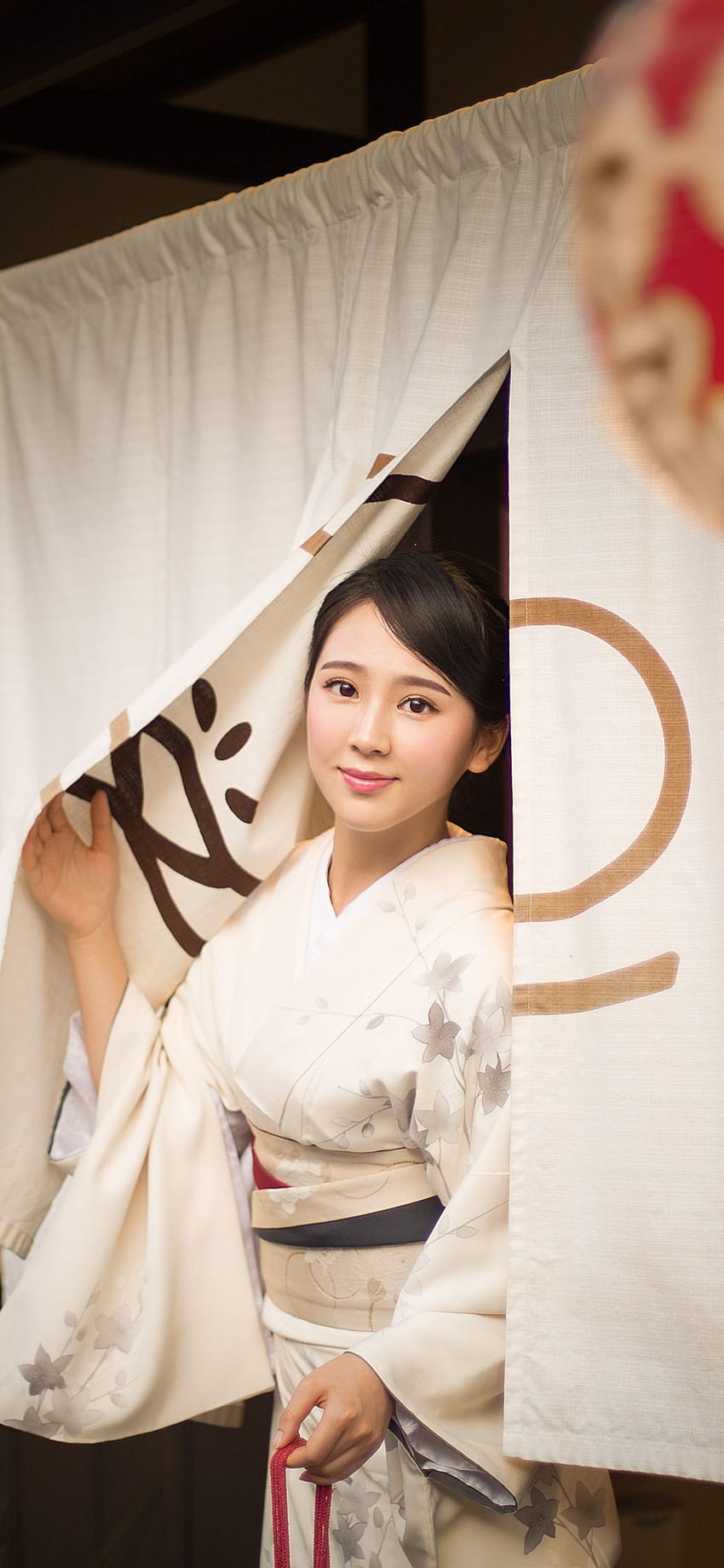 Beautiful Japanese girl, kimono, smile, lantern 1242x2688 iPhone, beauty japanese girl iphone HD phone wallpaper