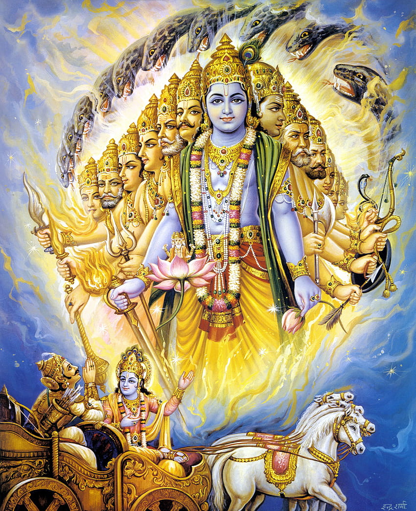 KRISHNA OFFENBART SICH ARJUNA.......QUELLE BING, Lord Krishna und Arjuna HD-Handy-Hintergrundbild