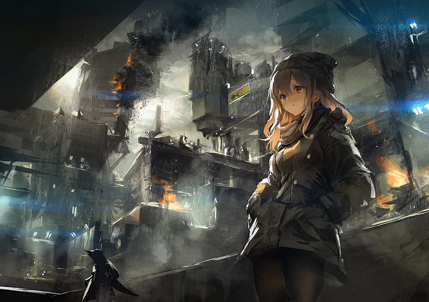 City, Destruction, Anime Girl, Art, , Background, 0652a8, anime girl art pc HD wallpaper