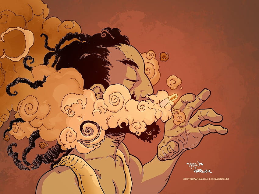 마약 관절, 흡연, 마리화나, 남성, 연기, 대마초 흡연 애니메이션 HD 월페이퍼