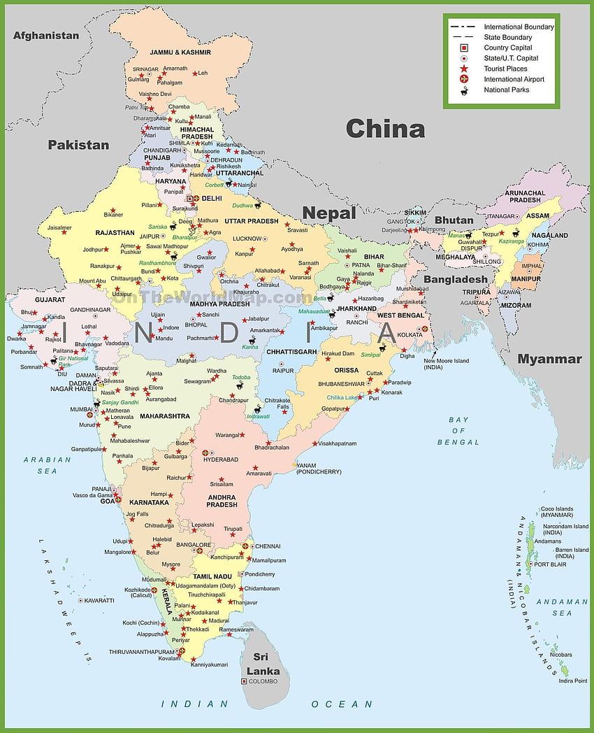 Mapa turystyczna Indii, mapa Indii Tapeta na telefon HD