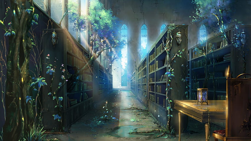 Abandoned Library, anime library HD wallpaper
