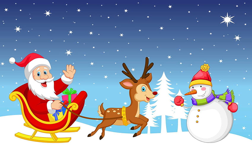 Merry Christmas Snowman Santa Claus Sleigh Reindeer Gifts Winter ...