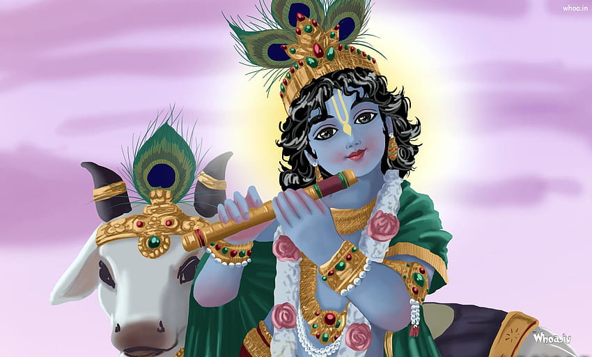 Lord Bal Krishna Playing Flute, ponsel seruling krishna Wallpaper HD
