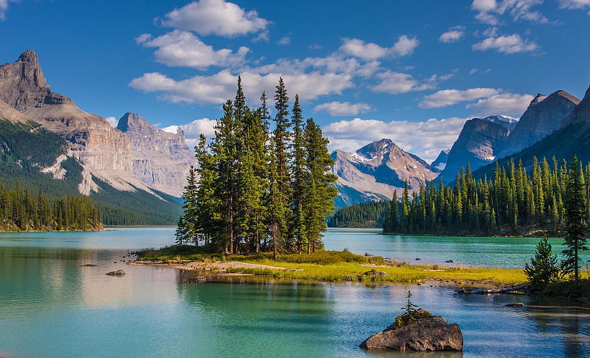 Spirit Island Lake maligne Canadian Rockies Alberta, taman nasional pulau spirit jasper Wallpaper HD
