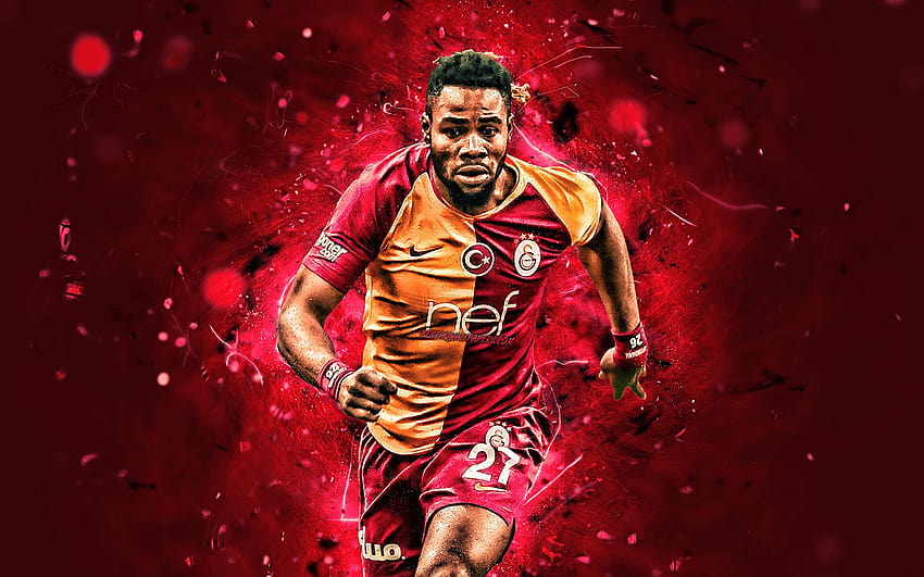 Christian Luyindama, Galatasaray FC, congolese footballers, soccer, defender, Turkish Super Lig, fan art, Turkey, Christian Luyindama Nekadio, footaball, neon lights with resolution 2880x1800. High Quality HD wallpaper