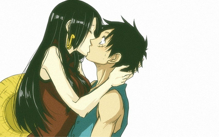 one piece anime beijando boa hancock monkey d luffy 1920x1200, boa hancock e luffy papel de parede HD