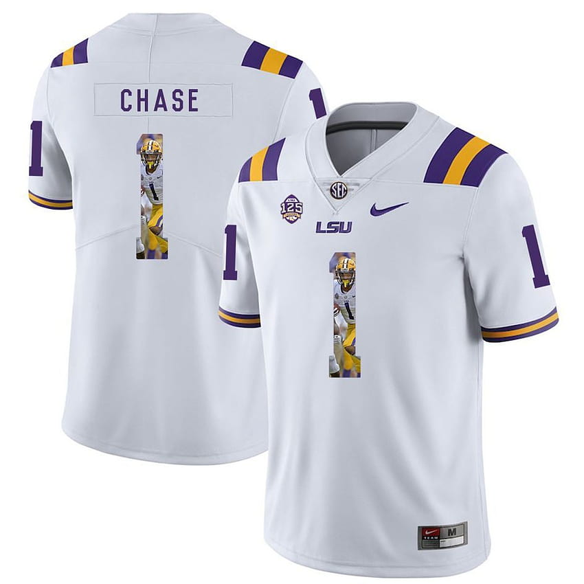 LSU Tigers Ja'marr Chase 1 White Player Art FootBall Jersey 2019, jamarr chase HD phone wallpaper