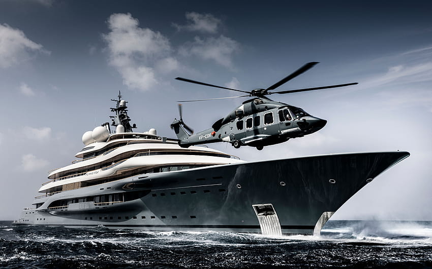 Helicopter Ultra, yacht HD wallpaper