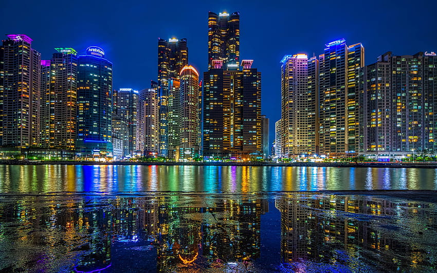 Busan, nightscapes, South Korean cities, skyscrapers, South Korea, Busan at night, Asia, asian cities with resolution 1920x1200. High Quality HD wallpaper