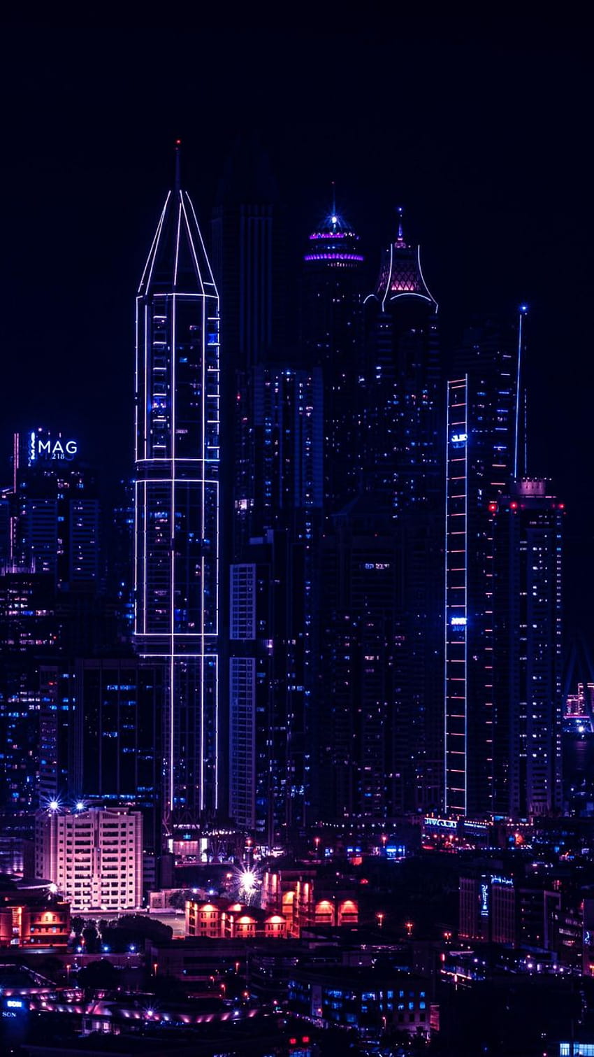1080x1920 City, night, lights of buildings, cityscape, night skyline HD phone wallpaper