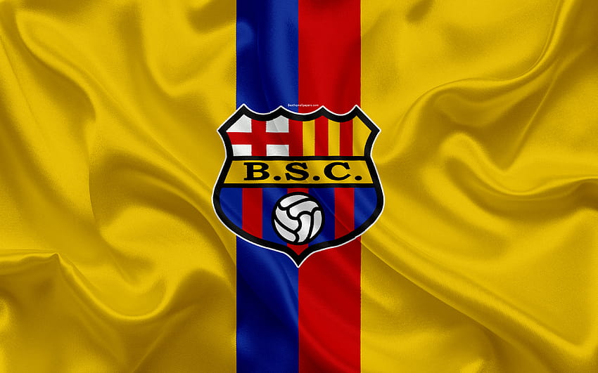 Barcelona SC, Ecuadorian football club, textura de seda, logo, bandeira amarela, emblema, Ecuadorian Serie A, Guayaquil, Equador, futebol, Primera A com resolução 3840x2400. Alta qualidade, barcelona equador papel de parede HD