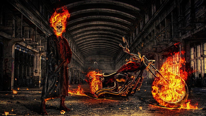 Dark art artwork fantasy artistic original psychedelic horror evil creepy scary spooky halloween ghost rider skull chopper HD wallpaper