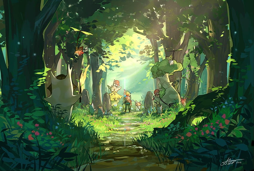 Arte de Legend of Zelda Breath of the Wild > Enlace en el bosque de Korok > Hestu > Koroks > botw fondo de pantalla