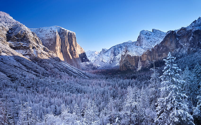 Yosemite National Park , Mountains, Winter, Sunny day, Landscape, California, Nature HD wallpaper