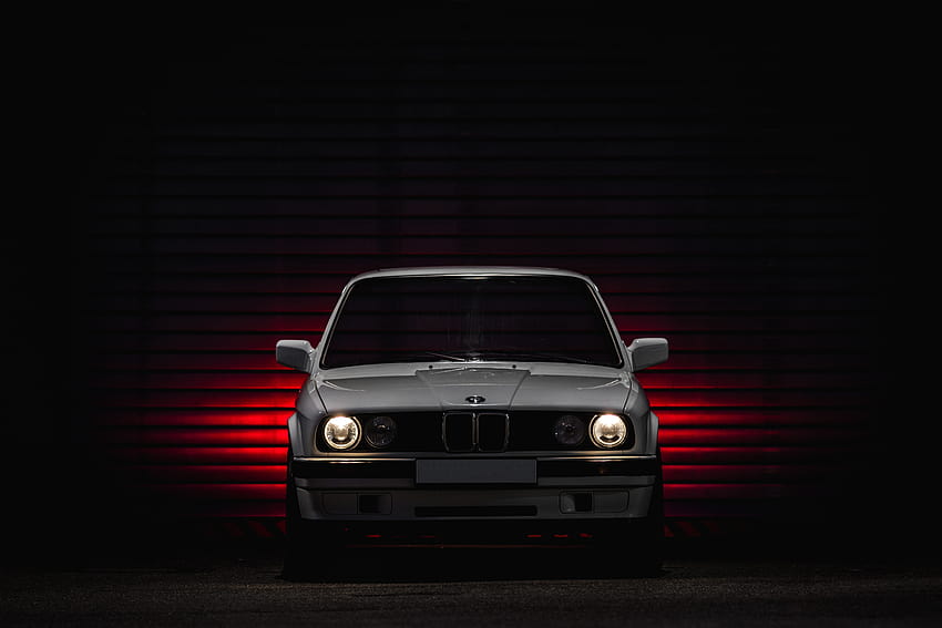 : BMW E30, altes Auto, Oldtimer, deutsche Autos, Lichter, weiße Autos, bmw Serie 3 5459x3639 HD-Hintergrundbild