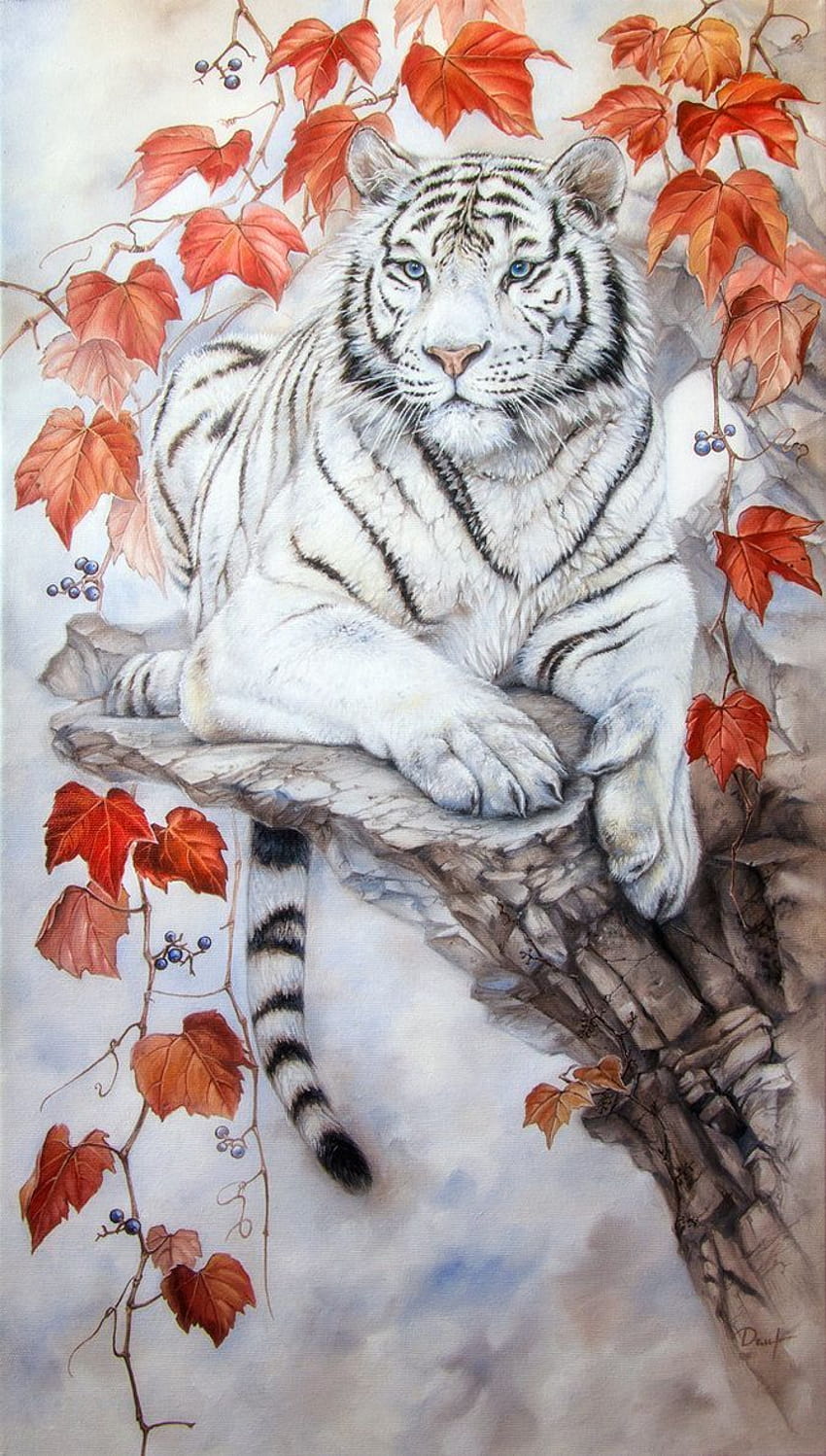 Keindahan musim gugur oleh seni hewan Harimau IrenaDem, harimau musim gugur wallpaper ponsel HD