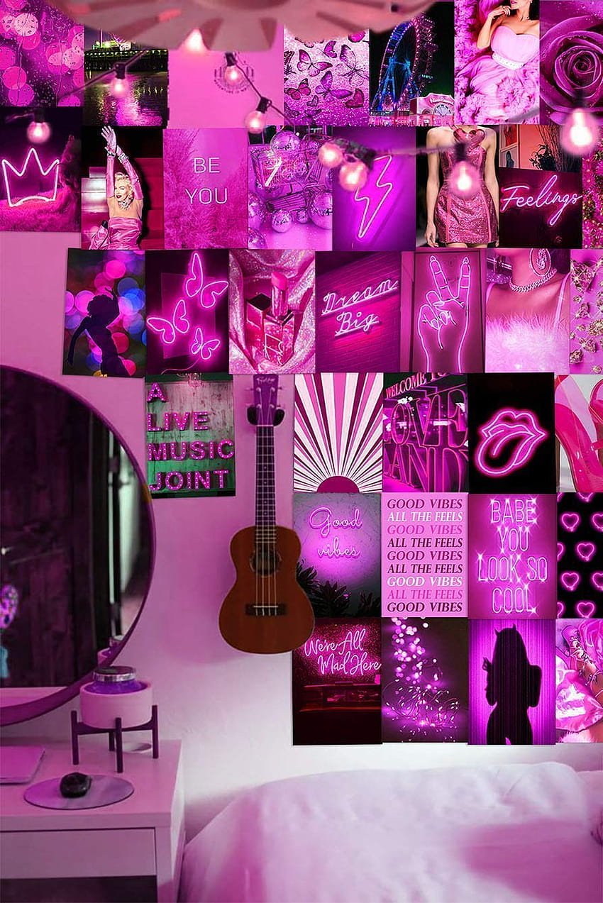 Pink Neon Wall Collage Kit Estetico , Arredamento camera estetica, Arredamento camera da letto per ragazze adolescenti, Kit collage parete, Arredamento camera VSCO, Parete, Poster estetici, Kit collage Sfondo del telefono HD