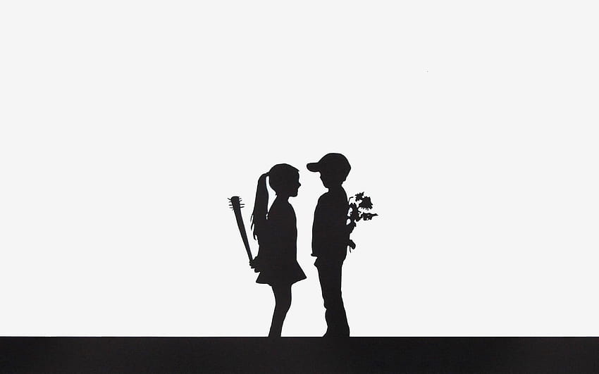 Silhouette von Jungen und Mädchen, die Dinge halten, Illustration, Jungenschatten HD-Hintergrundbild