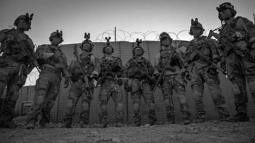 : people, special forces, war, soldier, army gear, black and white, monochrome graphy, infantry, troop, militia, military officer, military person 2048x1148, military gear HD wallpaper