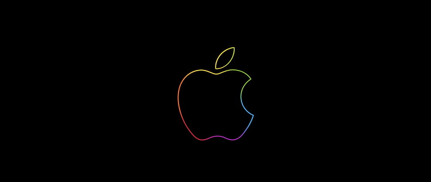 Apple logo , Colorful, Outline, Black background, iPad, , Technology ...
