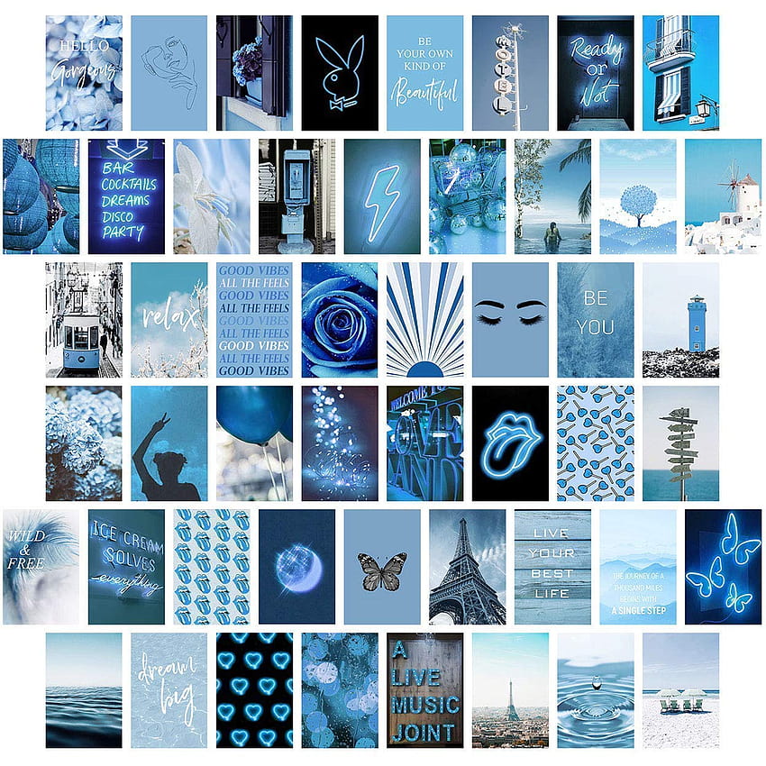 Blue Wall Collage Kit Aesthetic , Bedroom Decor for Teen Girls, Wall Collage Kit, Collage Kit for Wall Aesthetic, VSCO Girls Bedroom Decor, Aesthetic Posters, Collage Kit, aesthetic collage blue HD phone wallpaper