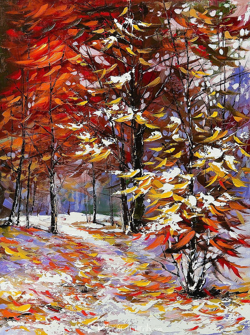 Road through Autumn Woods Mural von Magic Murals, magischer Herbstwind HD-Handy-Hintergrundbild