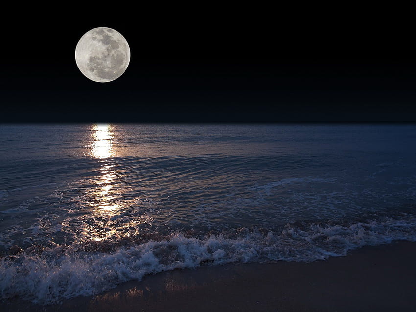 Lua cheia na praia, lua papel de parede HD
