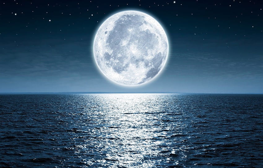 księżyc, ocean, woda, noc , sekcja природа, noc ocean Tapeta HD