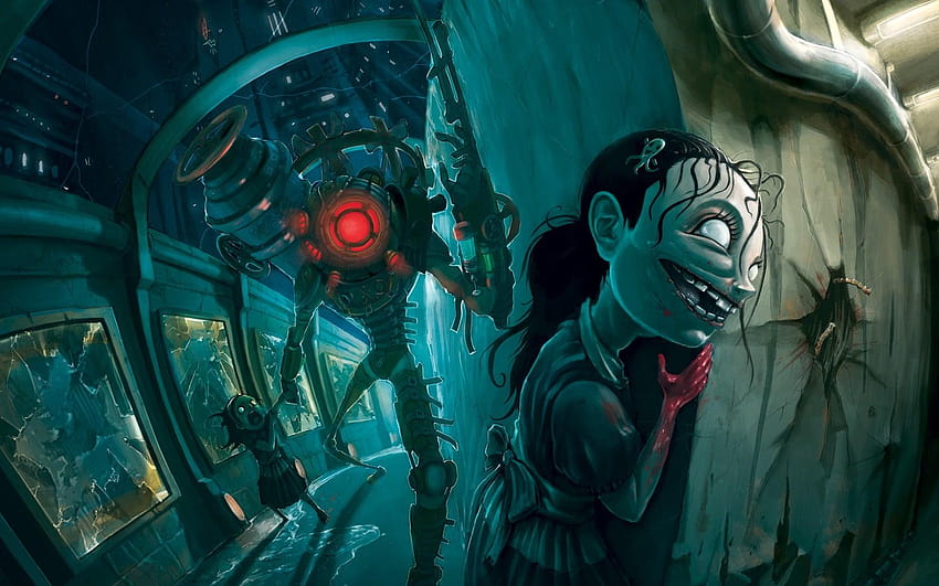Female zombie leaning on wall illustration, BioShock, Little Sister, bioshock big sister HD wallpaper