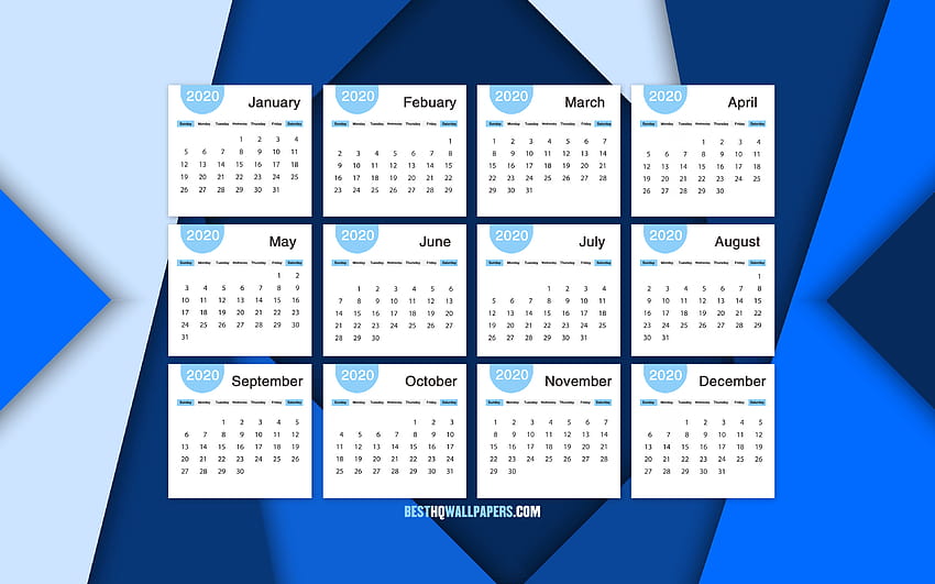 2020 Calendar, all months, Blue 2020, new year calendar 2020 HD wallpaper