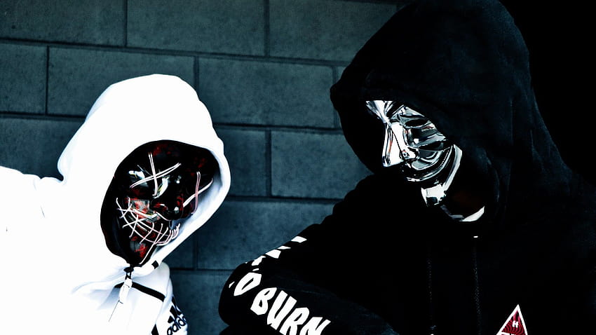 Personen in Maske, Sweatshirt, schwarze Maske, anonym, weiß, schwarz, Kapuzenpullover, Grafik HD-Hintergrundbild