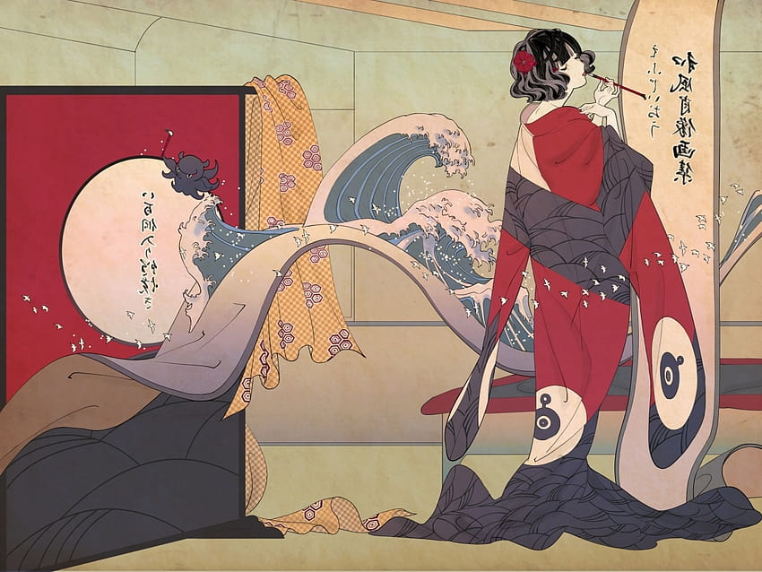 Кацушика Хокусай, Японски дрехи, Великият орден на съдбата HD тапет