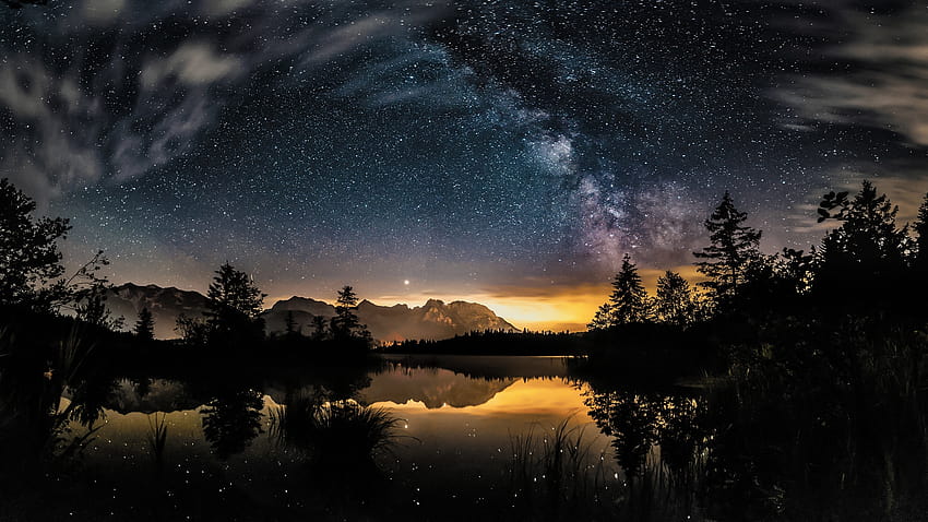 Lago Naturaleza Noche Reflejo Cielo Starry Sky Estrellas, night lake fondo de pantalla