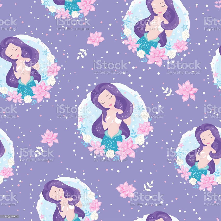 Lilac Mermaid Pattern For Kids Tshirts Fashion Artwork Children Books Prints And Fabrics Or Girl Print Design For Kids Fashion Illustration Drawing In Modern Style For Clothes Stock Illustration, girl clothes HD phone wallpaper