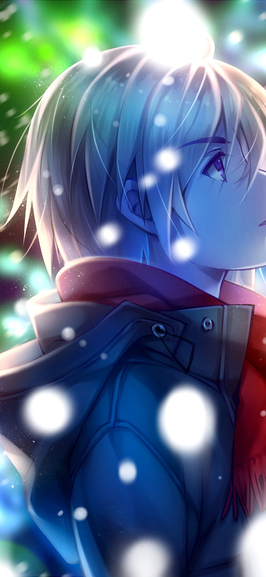 1125x2436 Anime Boy, Profile View, Red Scarf, Winter, Snow, Coffee for iPhone 11 Pro & X, winter boy anime HD phone wallpaper