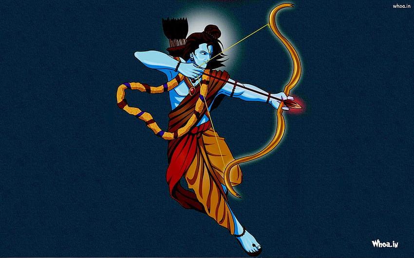 Lord Shree Ram e seu arco e flecha com fundo azul, lord rama arco e flecha papel de parede HD