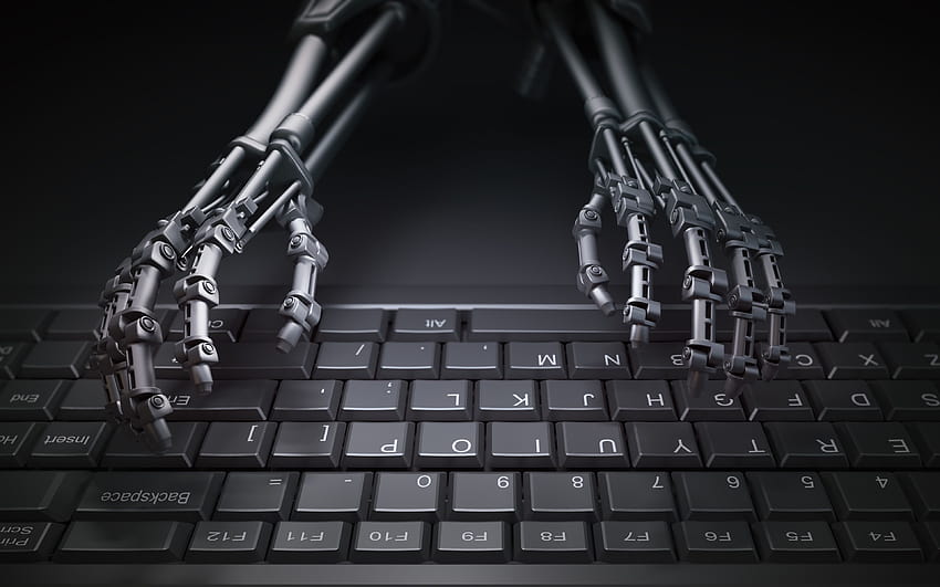 hands on keyboard, exoskeleton, darkness, typing HD wallpaper