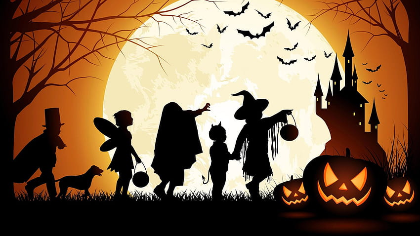 Halloween Silhouette Trick or Treating, trick or treat halloween HD wallpaper