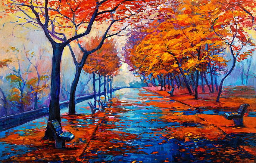 landscape, paint, painting, landscape, autumn, painting, oil, watercolor , section живопись, autumn painting HD wallpaper