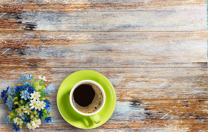 flowers, coffee, Cup, wood, flowers, cup, coffee , section цветы, tea coffee HD wallpaper