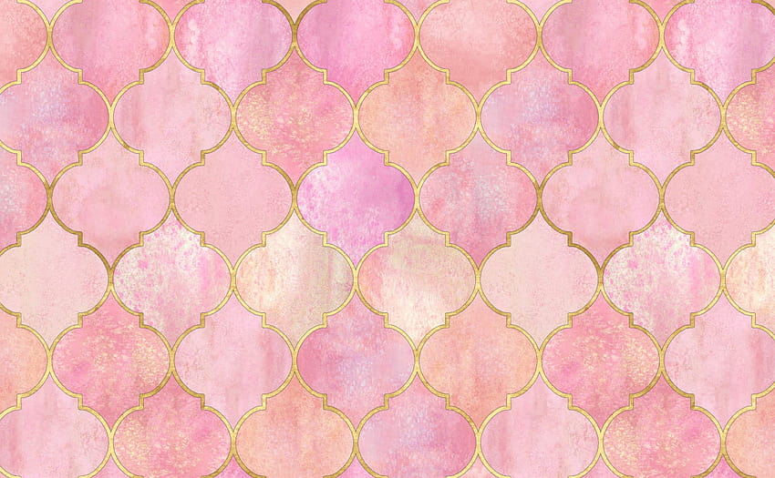 Fruchtiges Rosa und Orange mit goldenem marokkanischem Vintage-Muster für Wände, rosa Muster HD-Hintergrundbild