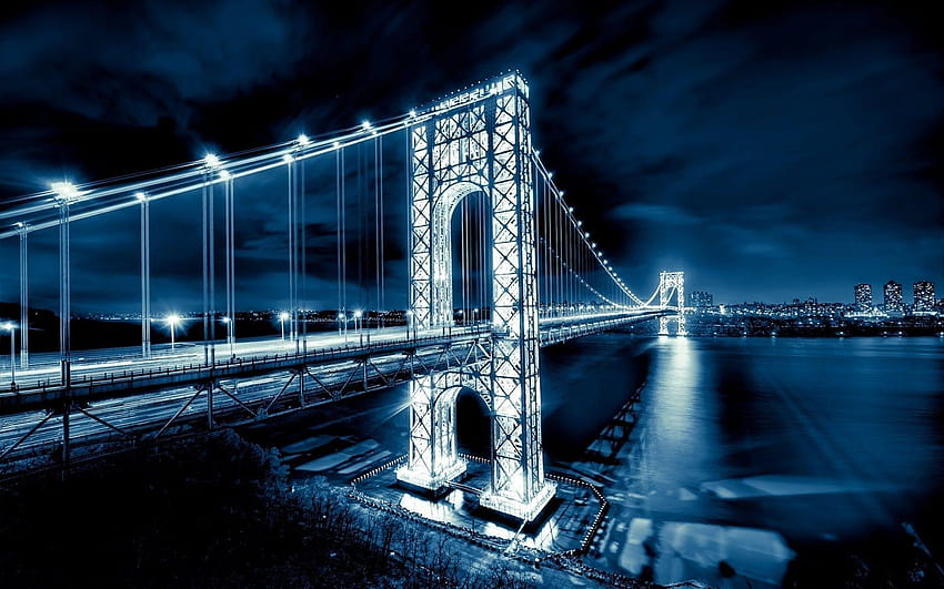 สะพานจอร์จ วอชิงตัน ทิวทัศน์ยามค่ำคืนอันงดงามเหนือแม่น้ำฮัดสัน วอลล์เปเปอร์ HD