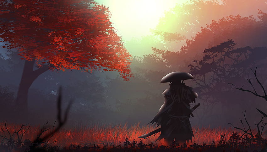 Самурай през есента, есенен самурай HD тапет