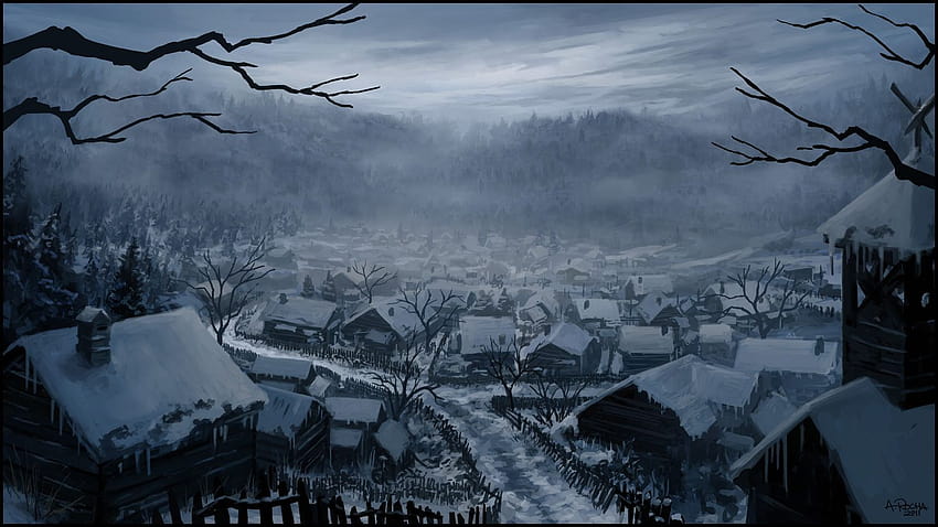 winter village fantasy HD wallpaper