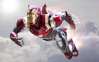 iron man flying white background