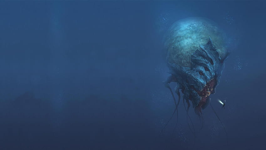 : creepy, creature, sea, abyss, water 1920x1080, scary ocean HD wallpaper