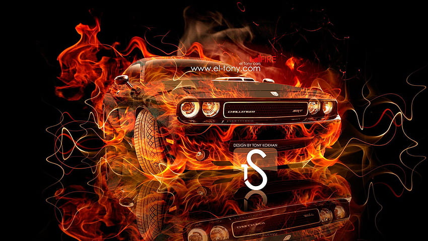 Dodge Challenger Fire Car 2013, coole Autos auf Fier HD-Hintergrundbild