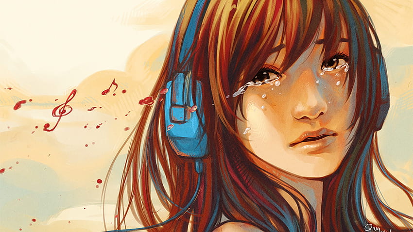 anime dziewczyna płacząca muzyka słuchawki art retro [1920x1200] na telefon komórkowy i tablet, retro dziewczyna anime Tapeta HD