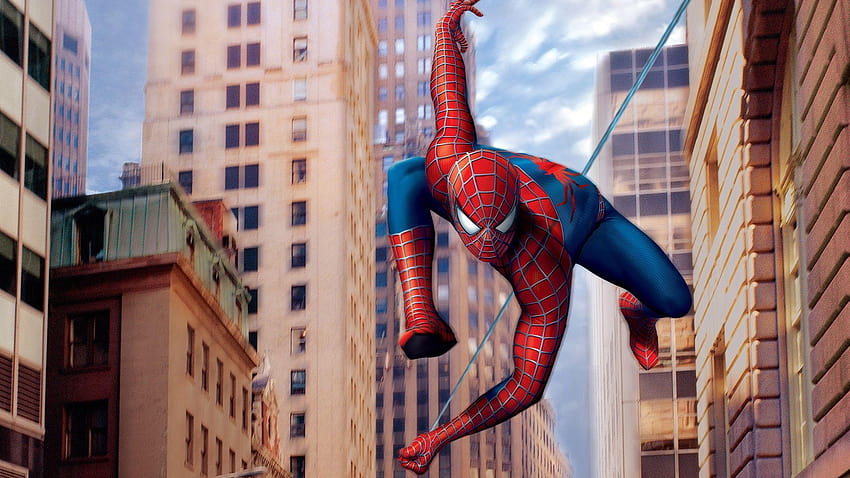 Spinnenmann-Karikatur, die mit Webs High Definition hängt, Anime-Spider-Mann HD-Hintergrundbild